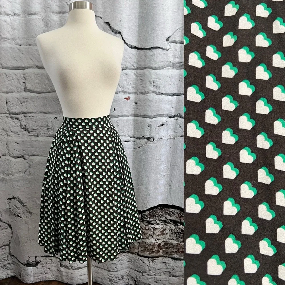 Orla Kiely Hipstich Aline Pleated Skirt with Pockets Heart Love Pattern - Picture 1 of 10